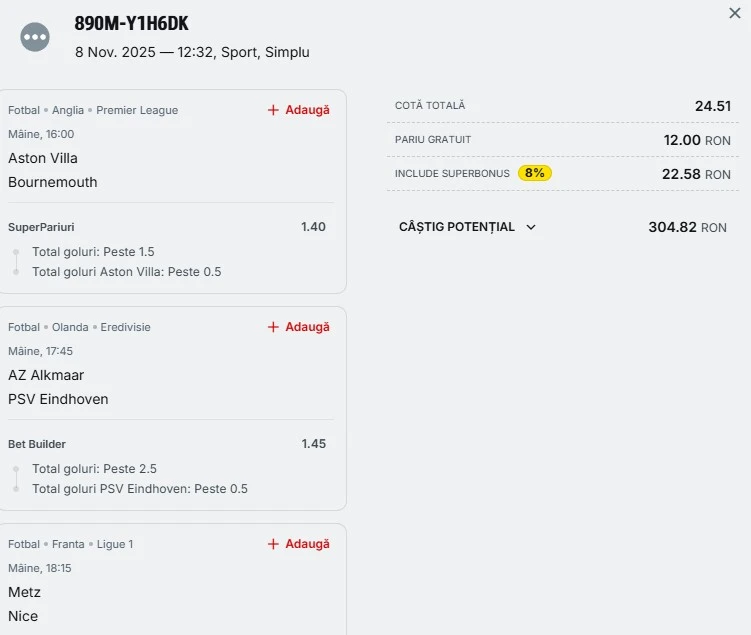 Biletul zilei din Superpariuri 09.11.2025