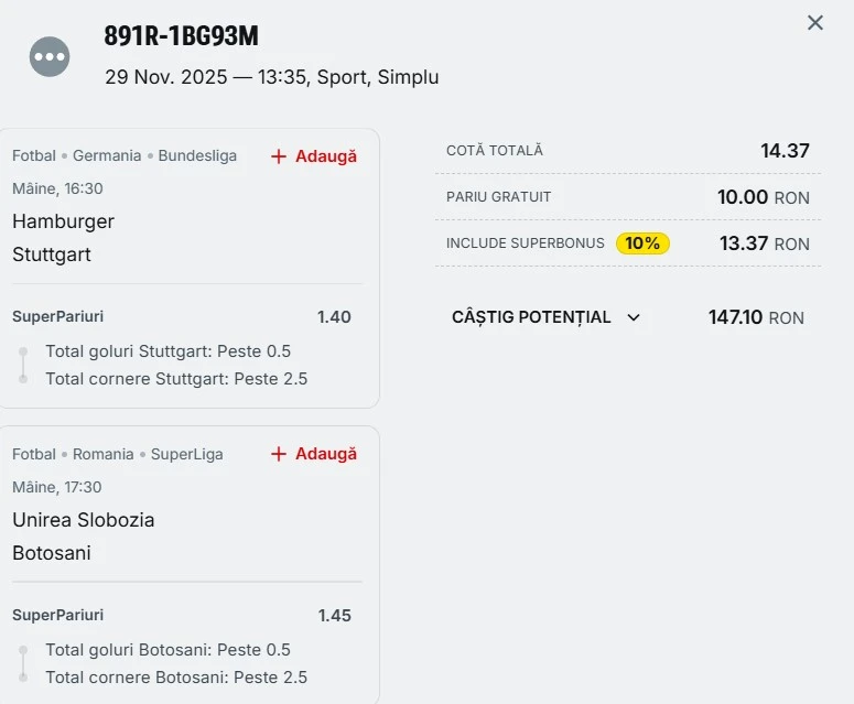 Biletul zilei din Superpariuri 30 noiembrie 2025