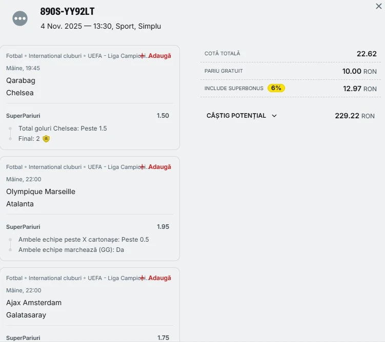 Biletul zilei din Superpariuri 5 noiembrie 2025