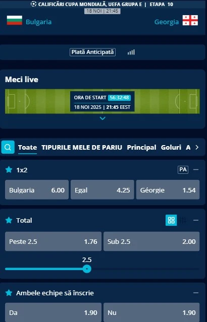 Cote pariuri Bulgaria vs Georgia