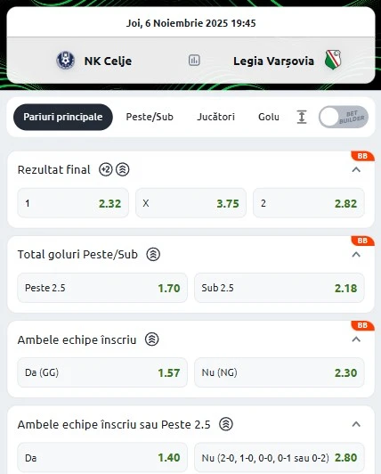 Cote pariuri Celje - Legia
