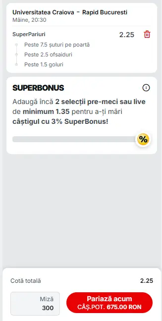 Cota 2 din pariuri speciale la Craiova - Rapid