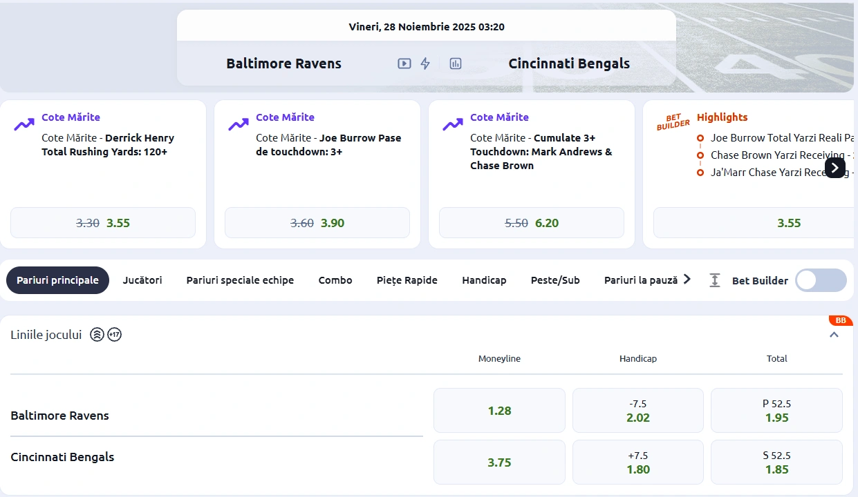 cote Baltimore vs Cincinnati - NFL