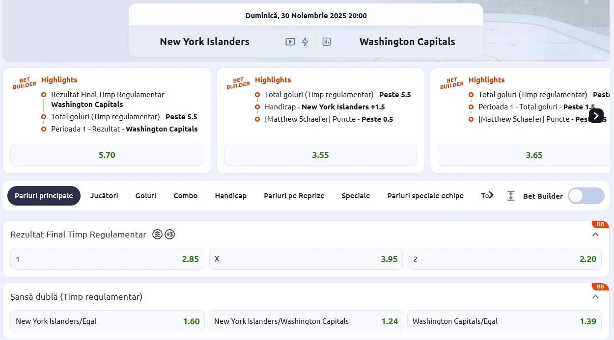 cote New York Islanders vs Washington Capitals - NHL