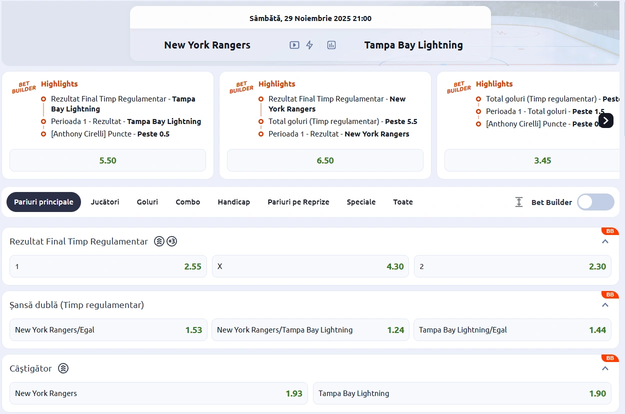 cote New York Rangers vs Tampa Bay Lightning - NHL