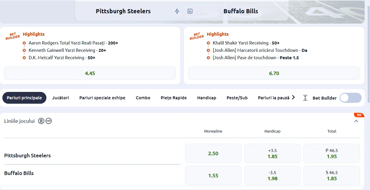 cote Pittsburgh Steelers vs Buffalo Bills - NFL