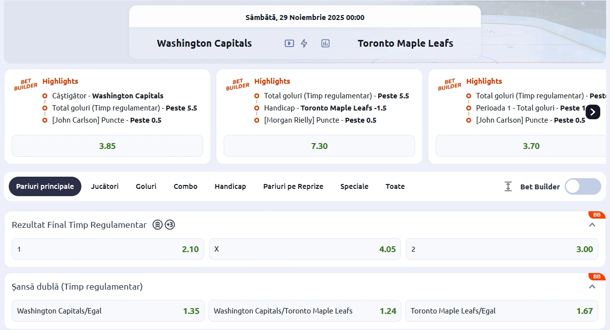 cote Washington Capitals vs Toronto Maple Leafs - NHL