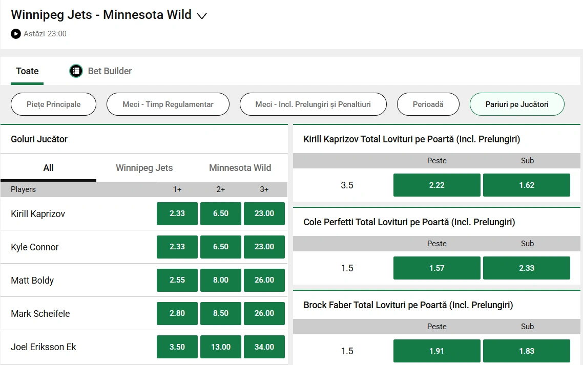 cote pariuri Winnipeg Jets vs Minnesota Wild - NHL