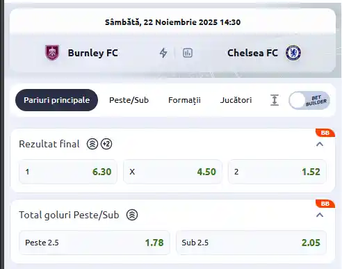 Cote Pariuri Burnley vs Chelsea la Betano