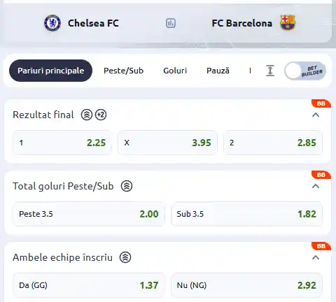 Cote pariuri Chelsea - Barcelona la Betano