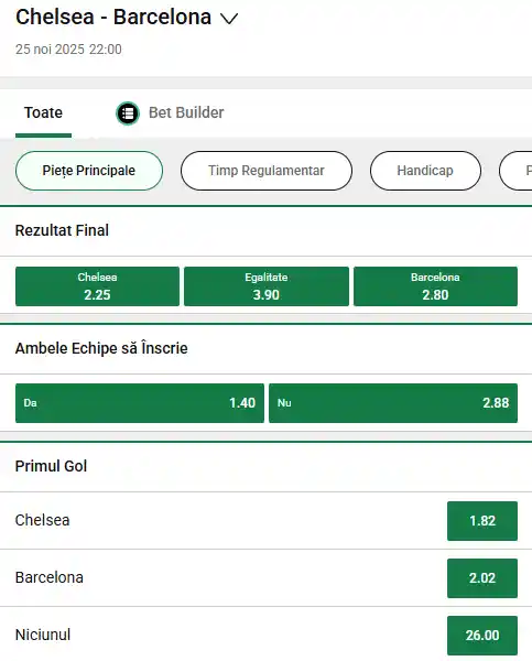 Oferta de cote pariuri pentru Chelsea - Barcelona la Unibet