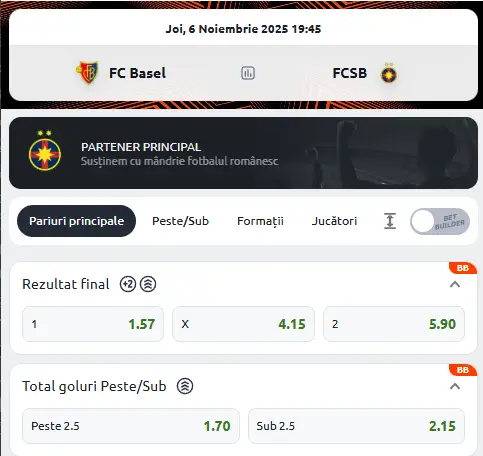 Cote Pariuri FC Basel - FCSB la Betano