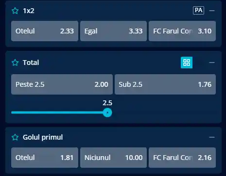 Cote pariuri Oțelul Galați - Farul Constanța la Mr Bit