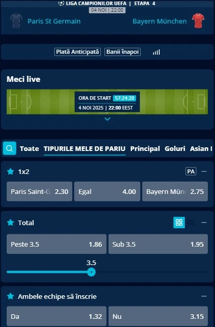 Cote pariuri PSG - Bayern oferite de Mr Bit