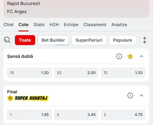 Cote Pariuri Rapid vs FC Argeș la Superbet