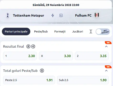 Cote pariuri Tottenham vs Fulham la Betano