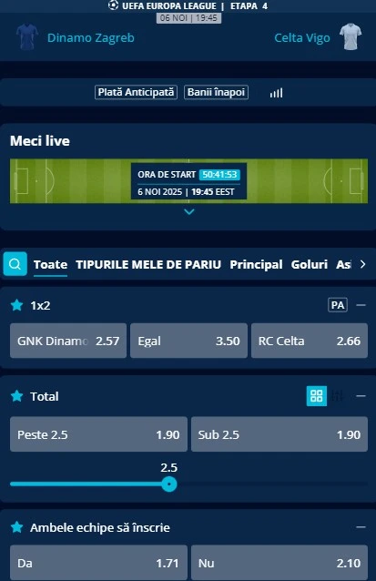 Cote pariuri Dinamo Zagreb vs Celta Vigo