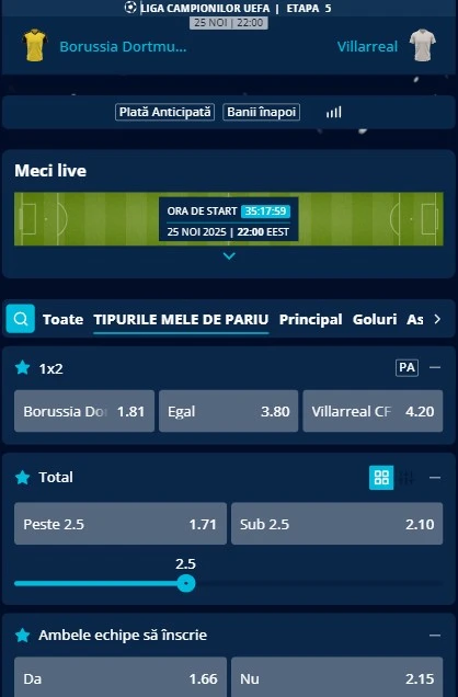 Cote pariuri Dortmund - Villarreal