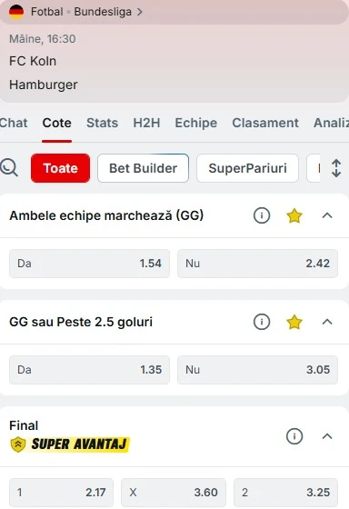 Cote pariuri FC Koln vs Hamburger SV