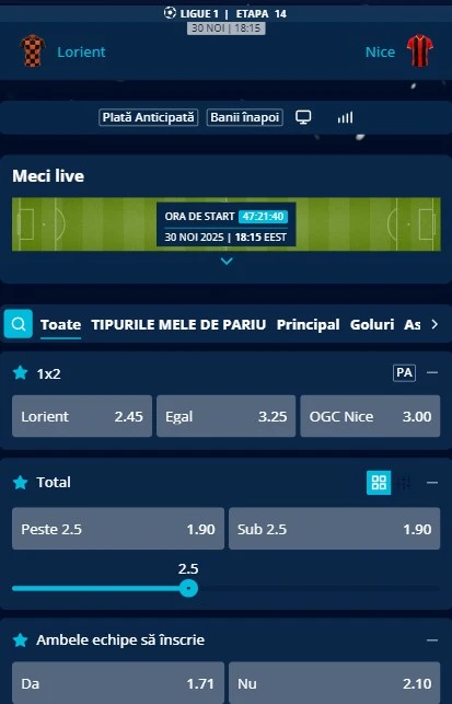 Cote pariuri FC Lorient vs Nice