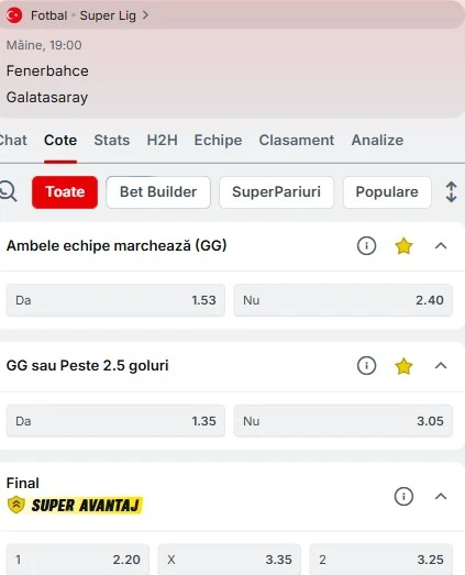 Cote pariuri Fenerbahce vs Galatasaray