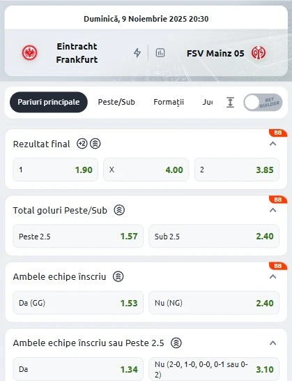 Cote pariuri Frankfurt - Mainz