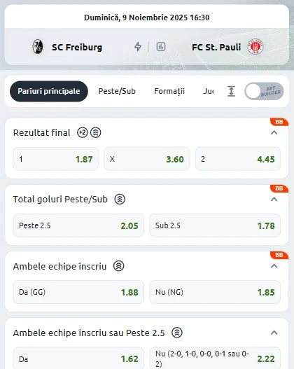 Cote pariuri Freiburg - St Pauli