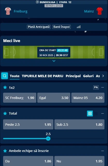 Cote pariuri Freiburg vs Mainz