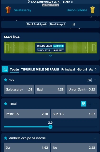 Cote pariuri Galatasaray vs Royale Union