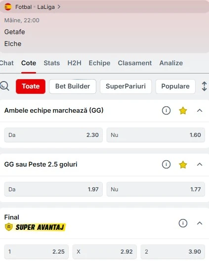 Cote pariuri Getafe vs Elche
