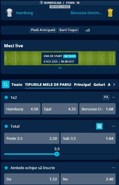 Cote pariuri Hamburger SV vs Dortmund