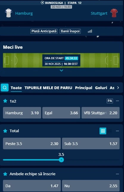 Cote pariuri Hamburger SV vs Stuttgart