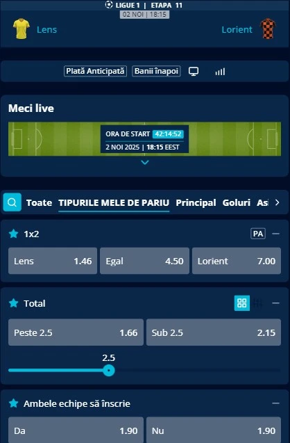 Cote pariuri Lens - FC Lorient