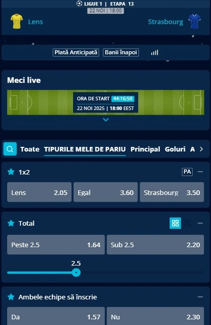 Cote pariuri Lens vs Strasbourg