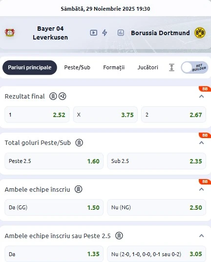 Cote pariuri Leverkusen - Dortmund