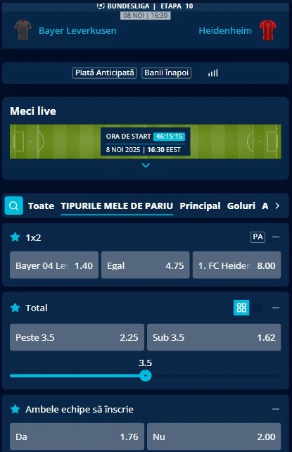 Cote pariuri Leverkusen vs Heidenheim