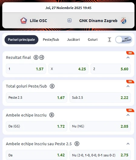 Cote pariuri Lille - Dinamo Zagreb