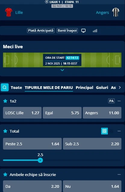 Cote pariuri Lille vs Angers