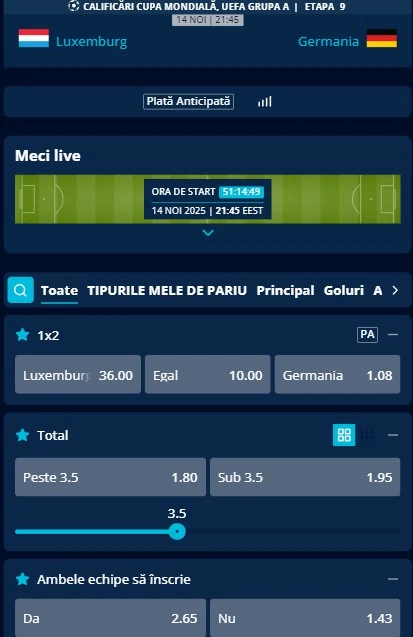 Cote pariuri Luxemburg - Germania