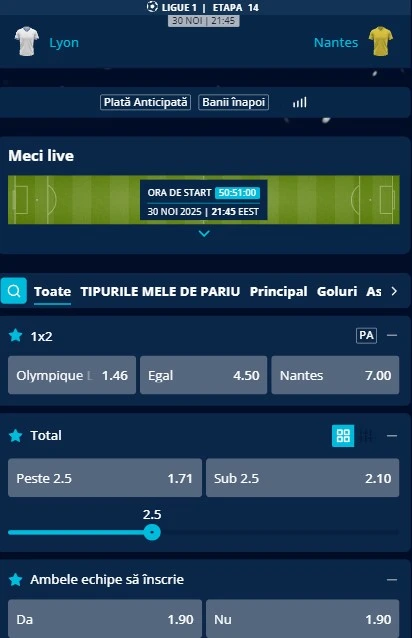Cote pariuri Lyon - FC Nantes