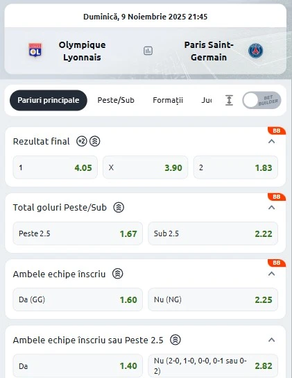 Cote pariuri Lyon vs PSG