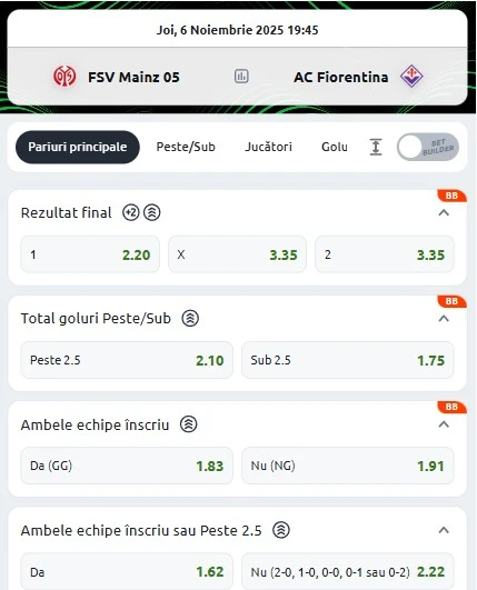 Cote pariuri Mainz vs Fiorentina