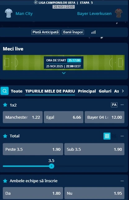 Cote pariuri Manchester City vs Leverkusen