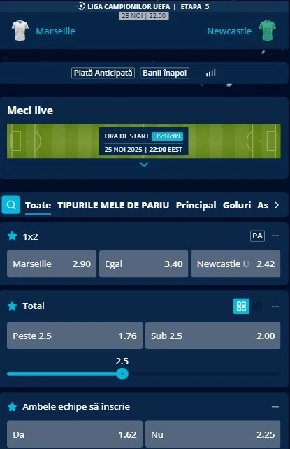 Cote pariuri Marseille - Newcastle