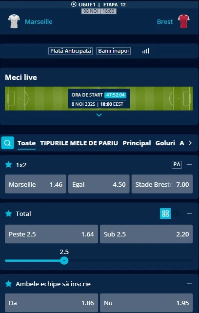 Cote pariuri Marseille vs Brest