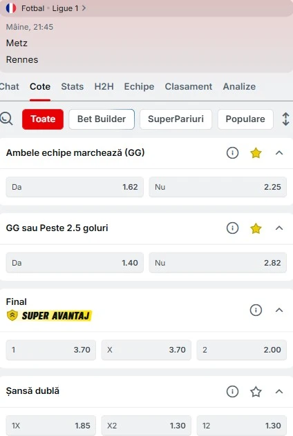 Cote pariuri Metz vs Rennes