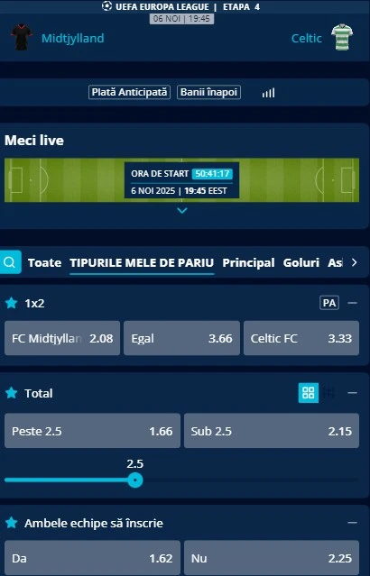 Cote pariuri Midtjylland - Celtic