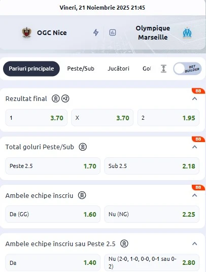 Cote pariuri Nice vs Marseille