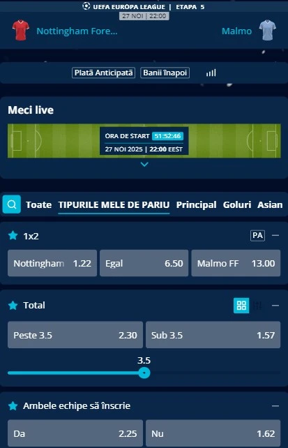 Cote pariuri Nottingham Forest - Malmo FF