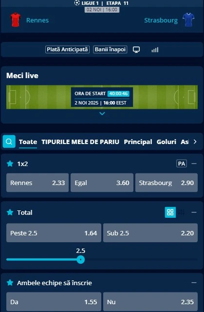 Cote pariuri Rennes vs Strasbourg